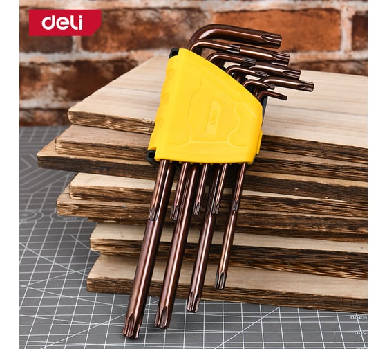 Набор шестигранных ключей TORX удлиненных 9шт DL230707G сталь S2, пластиковый держатель DELI 166233
