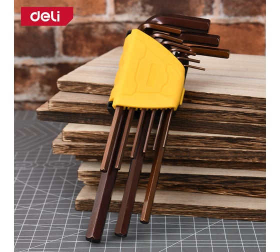 Набор шестигранных ключей удлиненных DELI 9шт DL230708G сталь S2, пластиковый держатель 166234