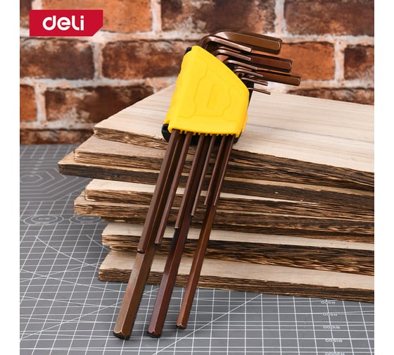 Набор шестигранных ключей сверхдлинных DELI 9шт DL230808G сталь S2, пластиковый держатель 166237