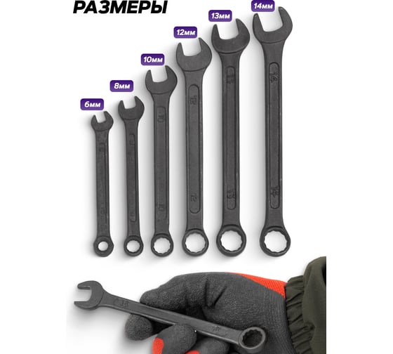 Набор ключей комбинированных 6 предметов Помощник 5068 Black(62082)