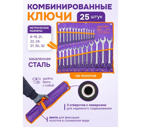 Ключи комбинированные MEGATOOLS набор 25 предметов (6-32мм) MT-5261PD(58558)