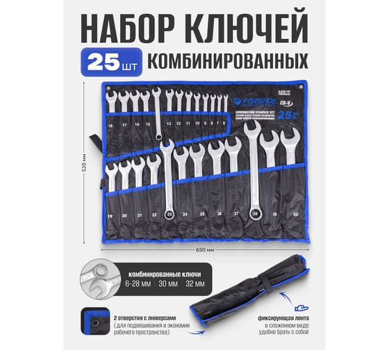 Набор ключей комбинированных Forsage 25 предметов 6-28,30,32мм F-5261P Premium(61124)