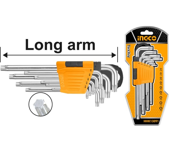 Набор шестигранников INGCO TORX  Т10-Т50мм Long INDUSTRIAL HHK13091