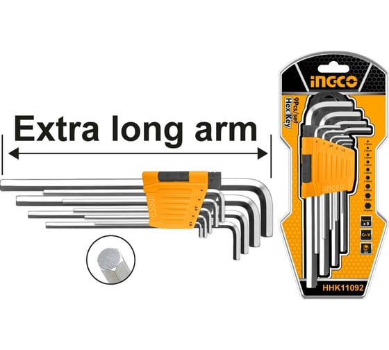 Набор шестигранников INGCO HEX 1.5-10мм Extra Long INDUSTRIAL HHK11092
