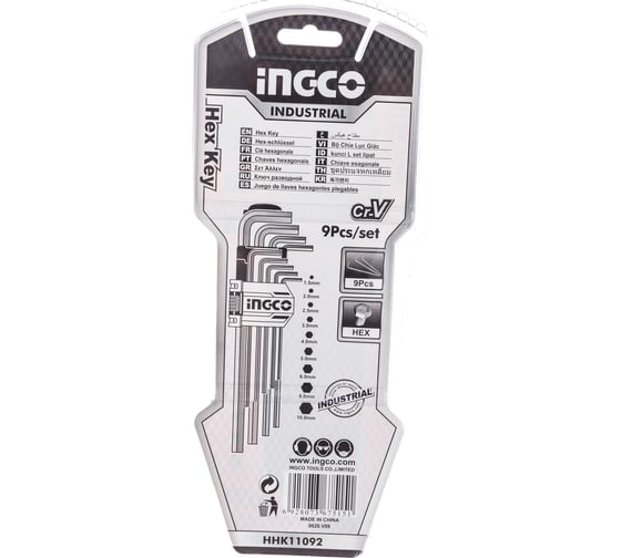 Набор шестигранников INGCO HEX 1.5-10мм Extra Long INDUSTRIAL HHK11092