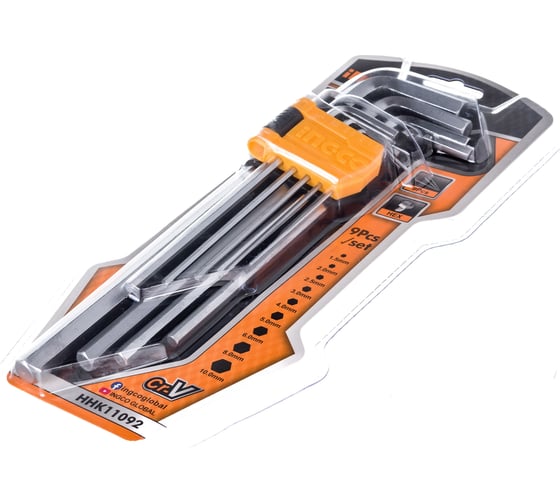Набор шестигранников INGCO HEX 1.5-10мм Extra Long INDUSTRIAL HHK11092