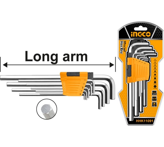 Набор шестигранников INGCO HEX Long 1,5-10мм. INDUSTRIAL HHK11091