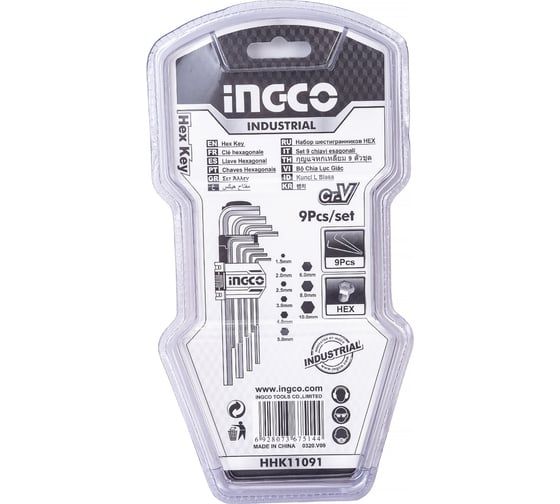 Набор шестигранников INGCO HEX Long 1,5-10мм. INDUSTRIAL HHK11091