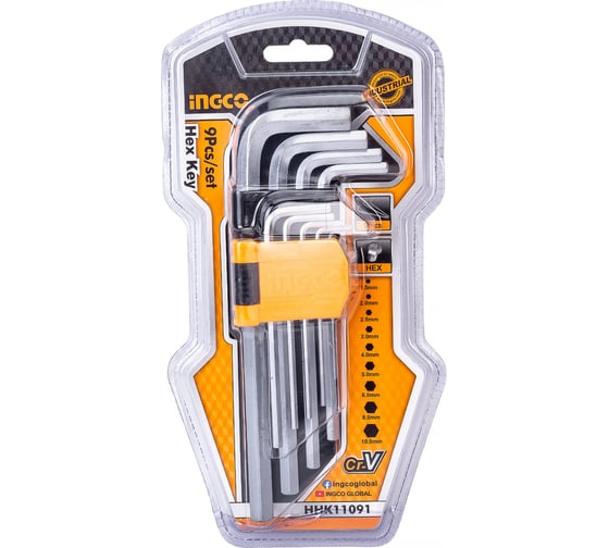 Набор шестигранников INGCO HEX Long 1,5-10мм. INDUSTRIAL HHK11091 16651427