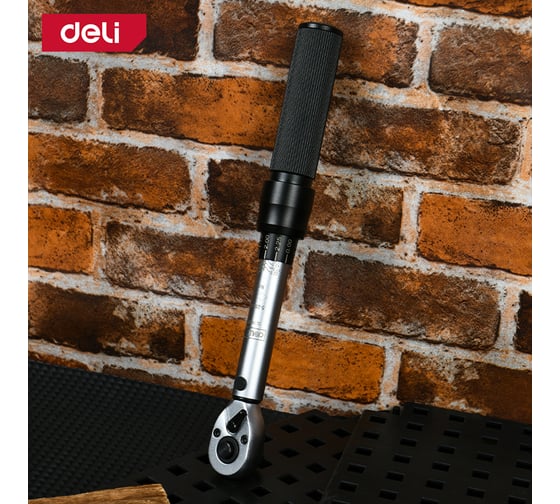 Динамометрический ключ предельный DELI DL170025 5-25 Нм, 3/8", головка Cr-Mo, 72 зуба, противоскользящая рукоятка, кейс 167242