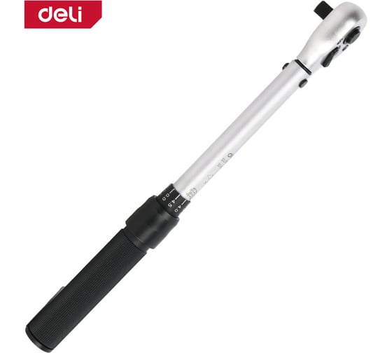 Динамометрический ключ предельный DELI DL170050 10-50 Нм, 3/8", головка Cr-Mo, 72 зуба, противоскользящая рукоятка, кейс 167243