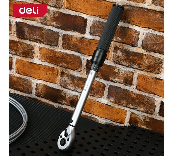 Динамометрический ключ предельный DELI DL170050 10-50 Нм, 3/8", головка Cr-Mo, 72 зуба, противоскользящая рукоятка, кейс 167243