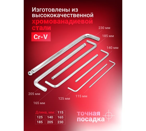 Набор Г-образных 6-гранных экстра длинных ключей Forsage 2.5, 3-6, 8, 10 мм, 7 предметов в пластиковом держателе F-5072XL(6501)