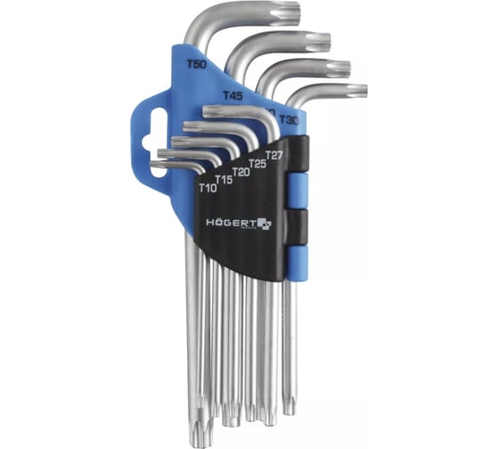 Набор Г-образных ключей HOEGERT TECHNIK TORX, T10-T50, Crv, 9 шт HT1W814