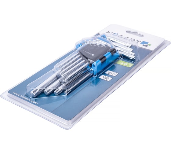 Набор Г-образных ключей HOEGERT TECHNIK TORX, T10-T50, Crv, 9 шт HT1W814