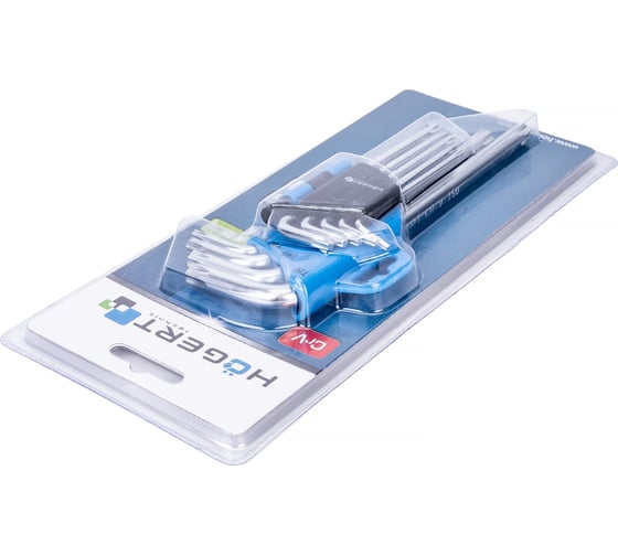 Набор Г-образных ключей HOEGERT TECHNIK TORX, T10-T50, Crv, 9 шт HT1W814