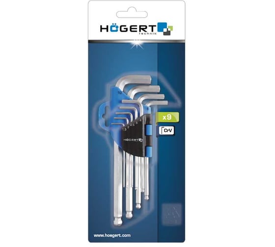Набор удлиненных шестигранных Г-образных ключей HOEGERT TECHNIK с шаровым наконечником Crv HT1W804