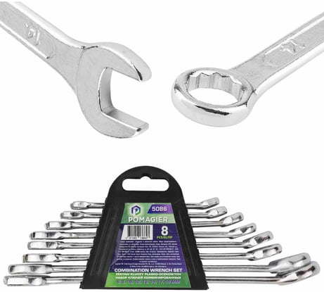 Набор ключей комбинированных POMAGIER 8 предметов (6, 8, 10, 12, 13, 14, 17, 19мм) в пласт.держателе POM-5086(59104)