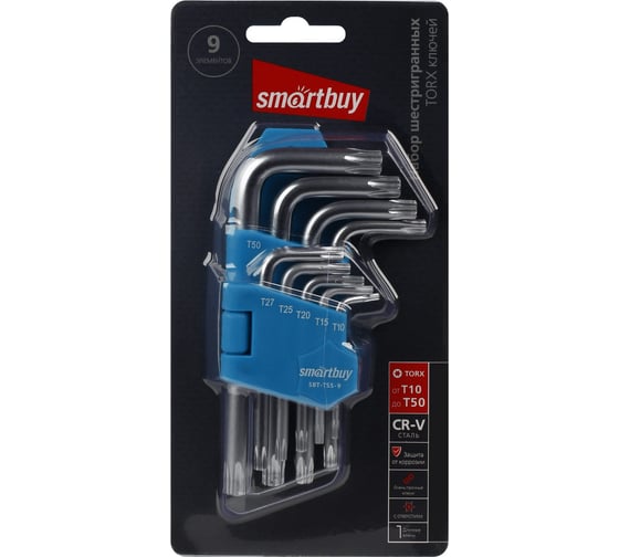 Набор ключей Smartbuy TORX c отверстием, 9 шт, CR-V SBT-TSS-9