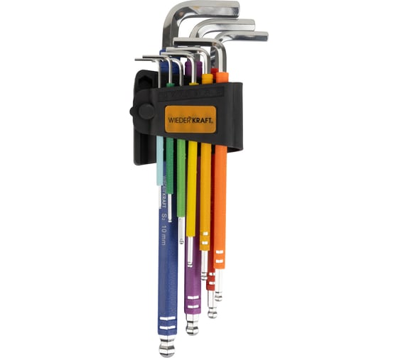 Набор шестигранных ключей WIEDERKRAFT с шаром экстра-длинные 1,5-10 мм, 9 шт, сталь S2 WDK-HL1510 1