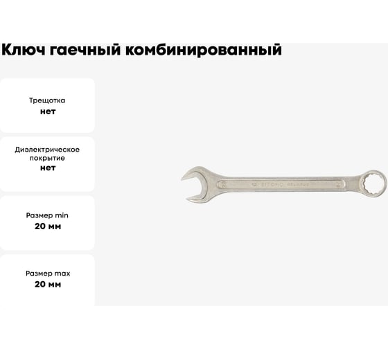 Ключ гаечный комбинированный SITOMO 20x20 мм, оцинкованный 1141540