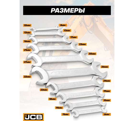 Набор рожковых ключей JCB 10 предметов 5103P(61295)