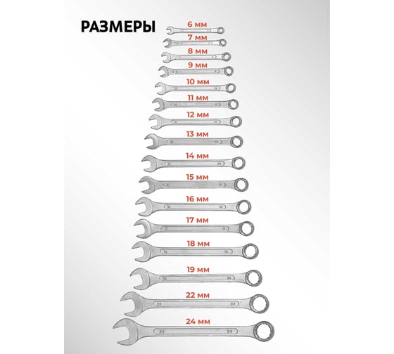Набор комбинированных ключей KingTul 16пр. (6-19, 22, 24мм) KT-3016MP(3656)