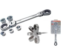 Накидной ключ с трещоткой, шарниром и набором насадок REKON RW1242 14х19 мм CrV, 6 предметов 053106