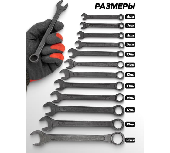 Набор комбинированных ключей WMC TOOLS 12 предметов WMC-5123MP Black(62053)