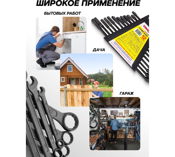 Набор комбинированных ключей WMC TOOLS 12 предметов WMC-5124MP Black(62051)