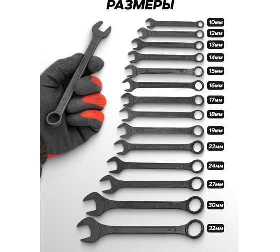 Набор комбинированных ключей WMC TOOLS 14 предметов WMC-5141MP Black(62055)