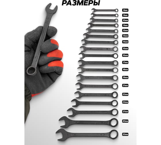 Набор комбинированных ключей WMC TOOLS 18 предметов WMC-5181MP Black(62059)