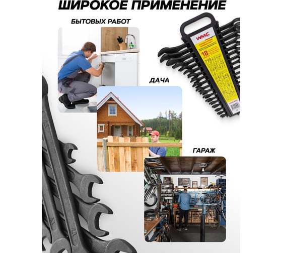 Набор комбинированных ключей WMC TOOLS 18 предметов WMC-5181MP Black(62059)