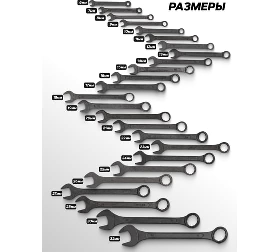Набор комбинированных ключей WMC TOOLS 25 предметов WMC-5261P Black(62063)