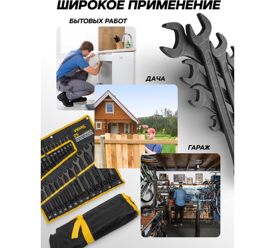 Набор комбинированных ключей WMC TOOLS 25 предметов WMC-5261PD Black(62067)