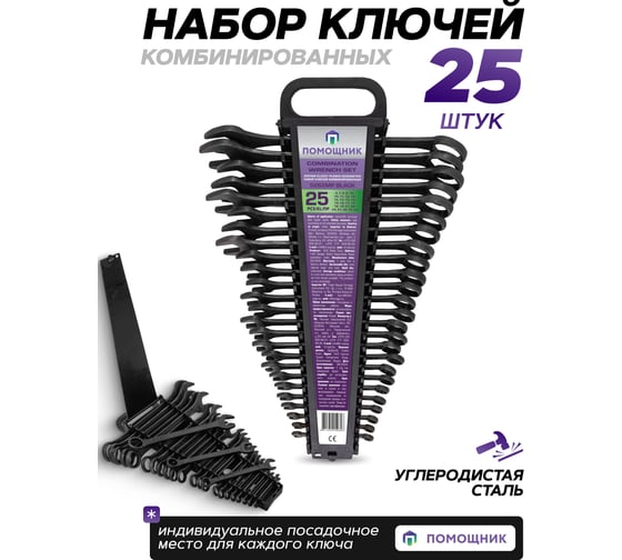 Набор ключей комбинированных 25 предметов Помощник 5262MP Black(62100)