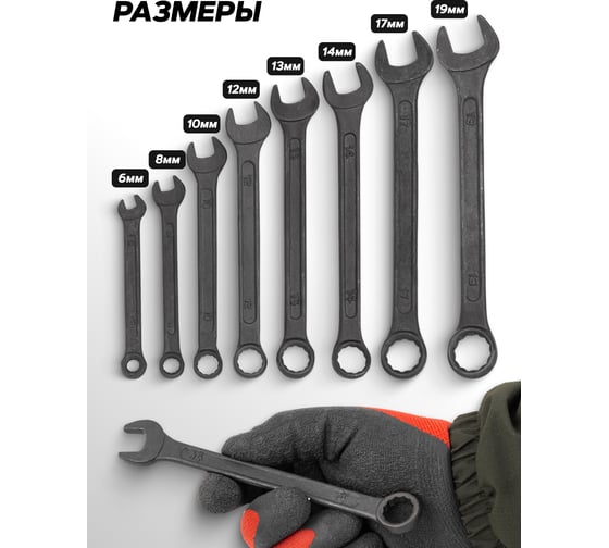 Набор ключей комбинированных WMC TOOLS 8 предметов WMC-5086 Black(62049)
