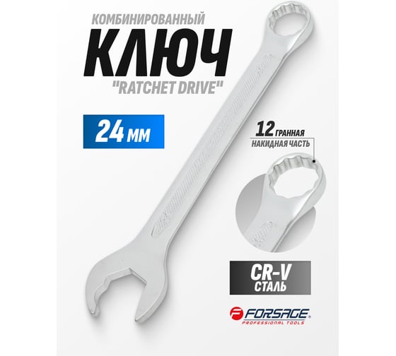 Ключ комбинированный Forsage с профилем Ratchet drive 24 мм, на пластиковом держателе F-75524RD(28708)