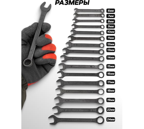 Набор комбинированных ключей WMC TOOLS WMC-5161MP 16 предметов Black(62057)