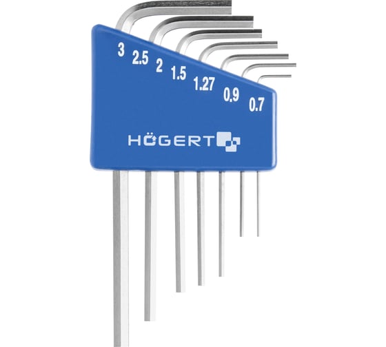 Набор шестигранных Г- образных ключей HOEGERT TECHNIK 0,71- 3 мм, CrV, 7 шт. HT1W800 1