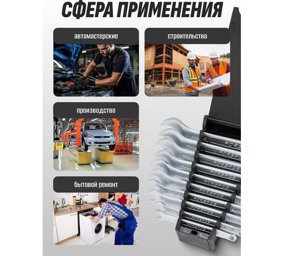 Набор ключей комбинированных Forsage 10 предметов (6, 8, 10, 12-17, 19 мм) на пластиковом держателе F-5106(17112)