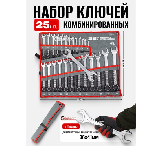 Набор ключей комбинированных Forcekraft 26 предметов FK-5261P+1(64862)