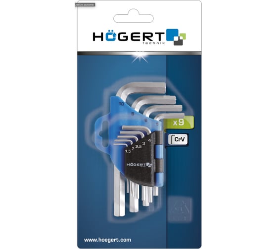 Шестигранные ключи HOEGERT TECHNIK Crv, 9шт. HT1W802