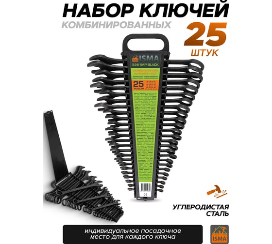 Набор ключей комбинированных ISMA 25 предметов ISMA-5261MP BLACK(64747)