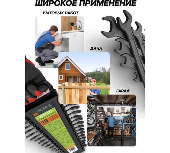 Набор ключей комбинированных ISMA 16 предметов ISMA-5161MP BLACK(64743)