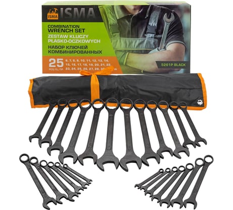 Набор ключей комбинированных ISMA 25 предметов ISMA-5261P BLACK(64749)