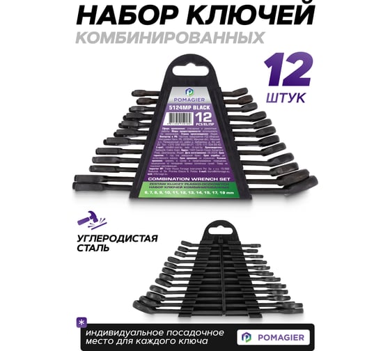 Набор ключей комбинированных POMAGIER 12 предметов POM-5124MP Black(62085)