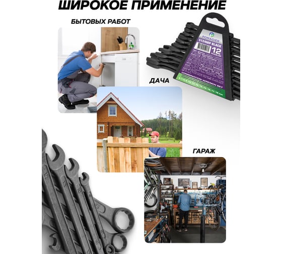 Набор ключей комбинированных POMAGIER 12 предметов POM-5124MP Black(62085)