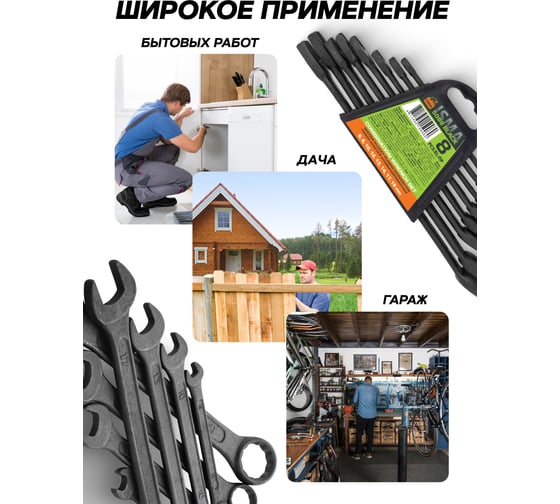Набор ключей комбинированных ISMA 8 предметов -5086 BLACK(64735) ISMA-5086 BLACK(64735)