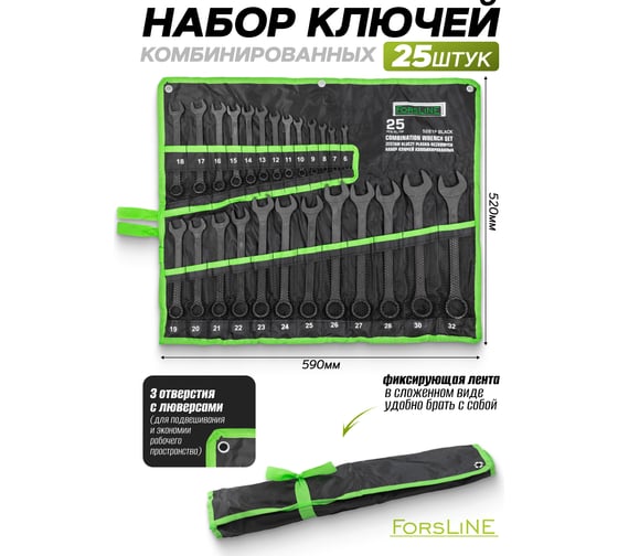Набор ключей комбинированных ForsLine 25 предметов FL-5261P BLACK(64748)
